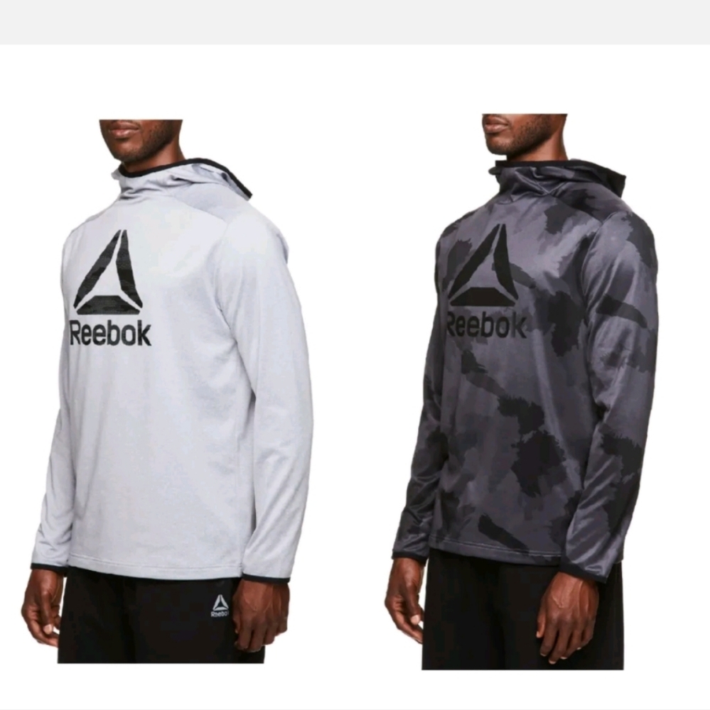 :* 2 new Reebok Men’s Active athletic Jersey Black Camo. Gray Hooded Sz S bundle